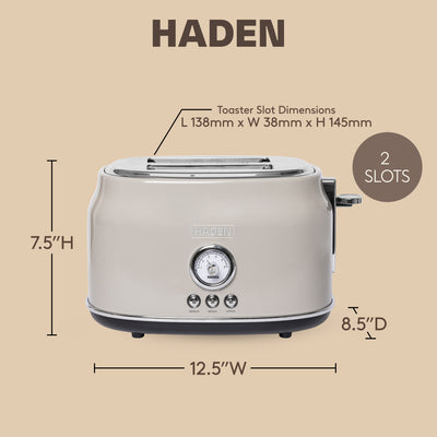 Haden Dorset Wide Slot Stainless Steel 2-Slice Toaster, Putty Beige (Open Box)