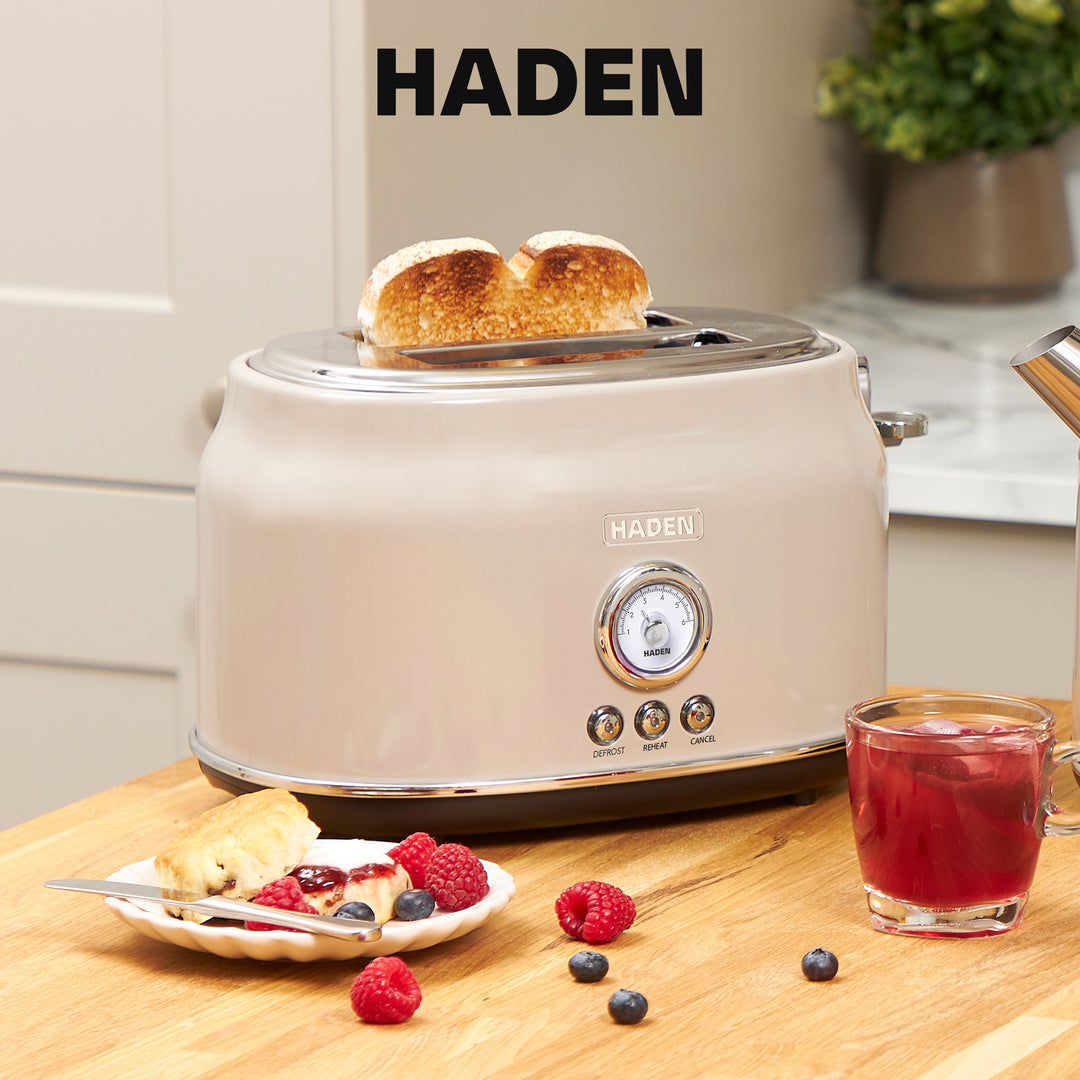 Haden Dorset Wide Slot Stainless Steel 2-Slice Toaster, Putty Beige (Open Box) - VMInnovations