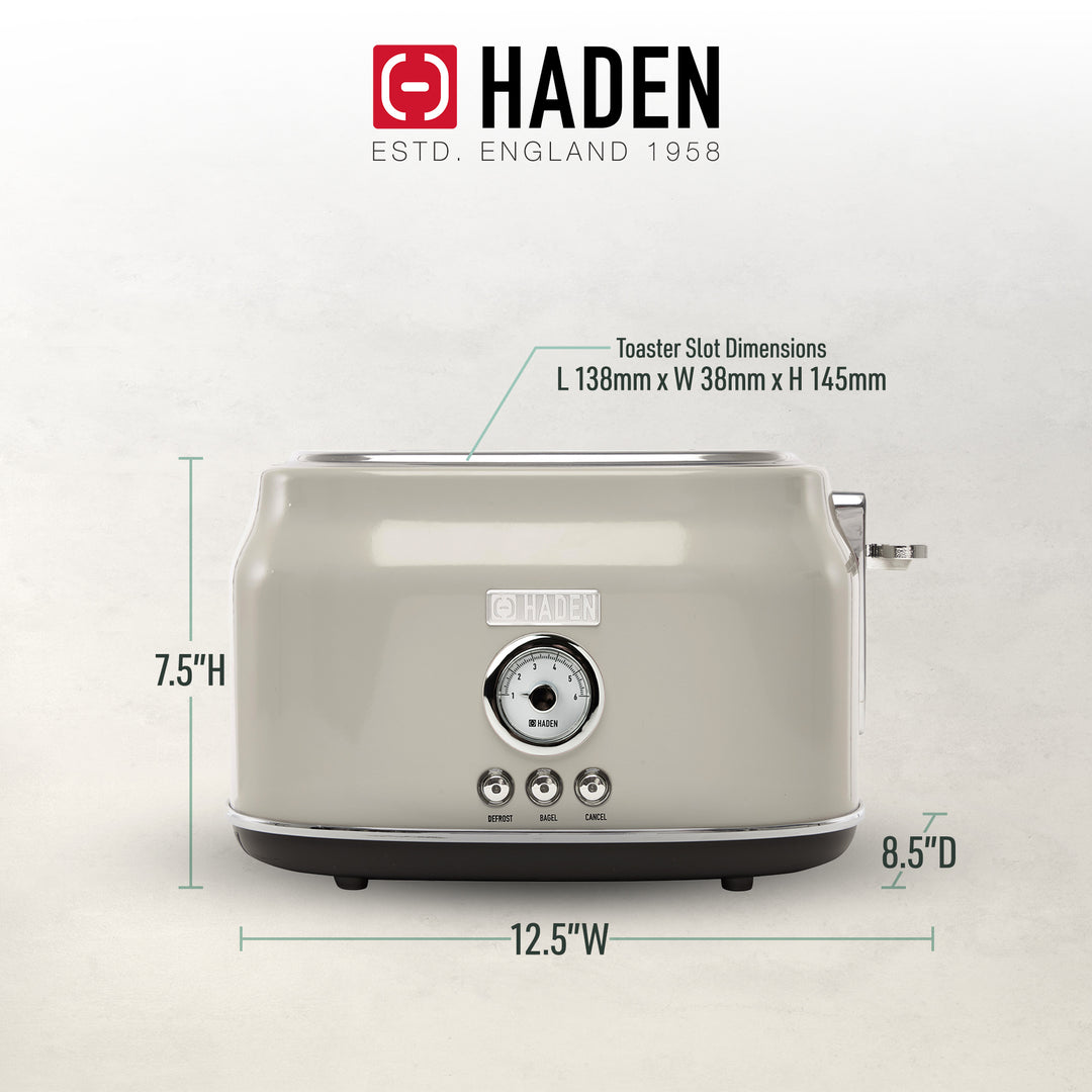 Haden Dorset 2 Slice Wide Slot Stainless Steel Toaster, Putty & Chrome