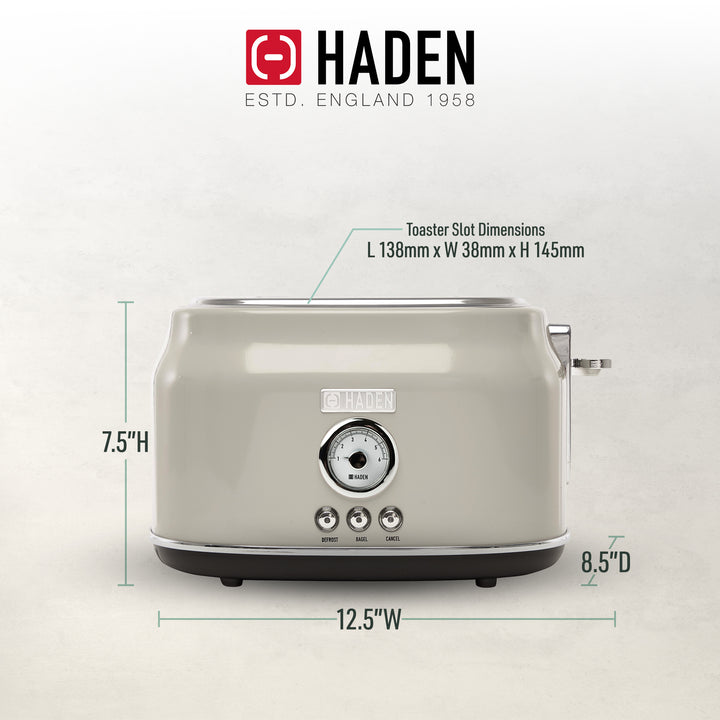 Haden Dorset Wide Slot Stainless Steel Retro Toaster, Putty Beige (Open Box)