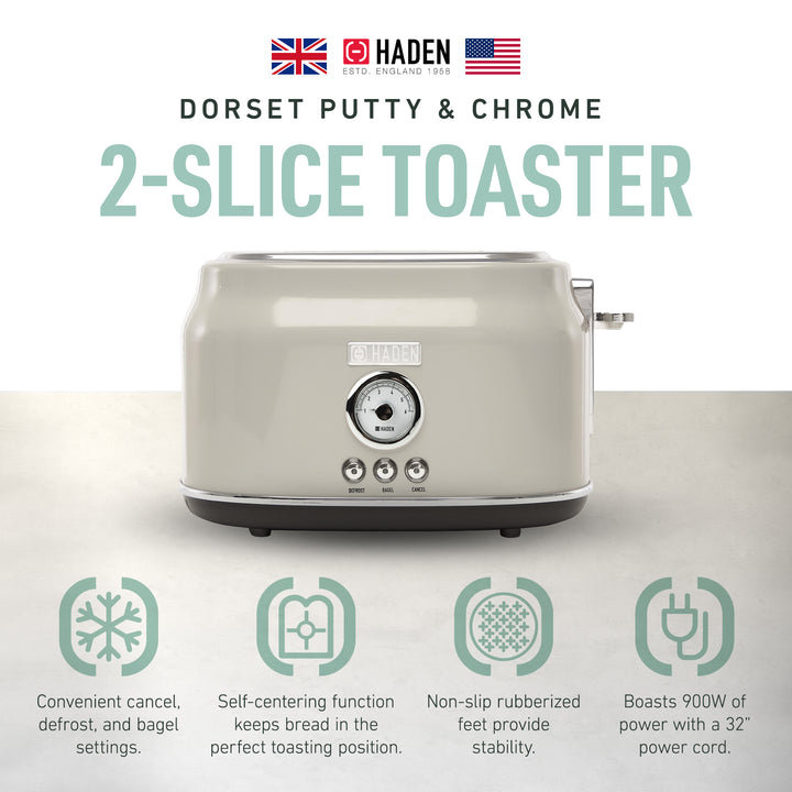 Haden Dorset Wide Slot Stainless Steel Retro 2-Slice Toaster, Putty Beige (Used)