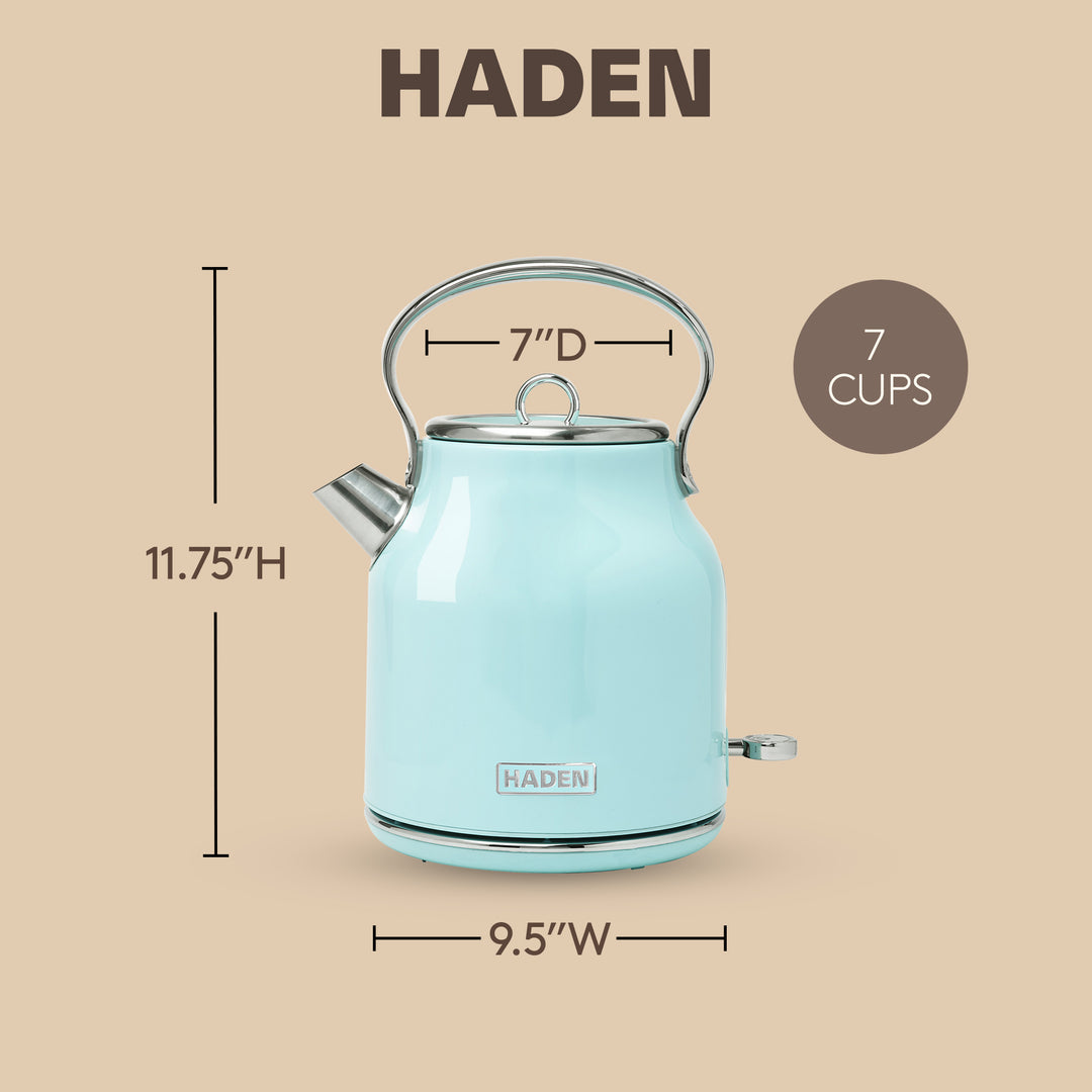 Haden Heritage 1.7L Stainless Steel Electric Water Kettle, Turquoise & Chrome