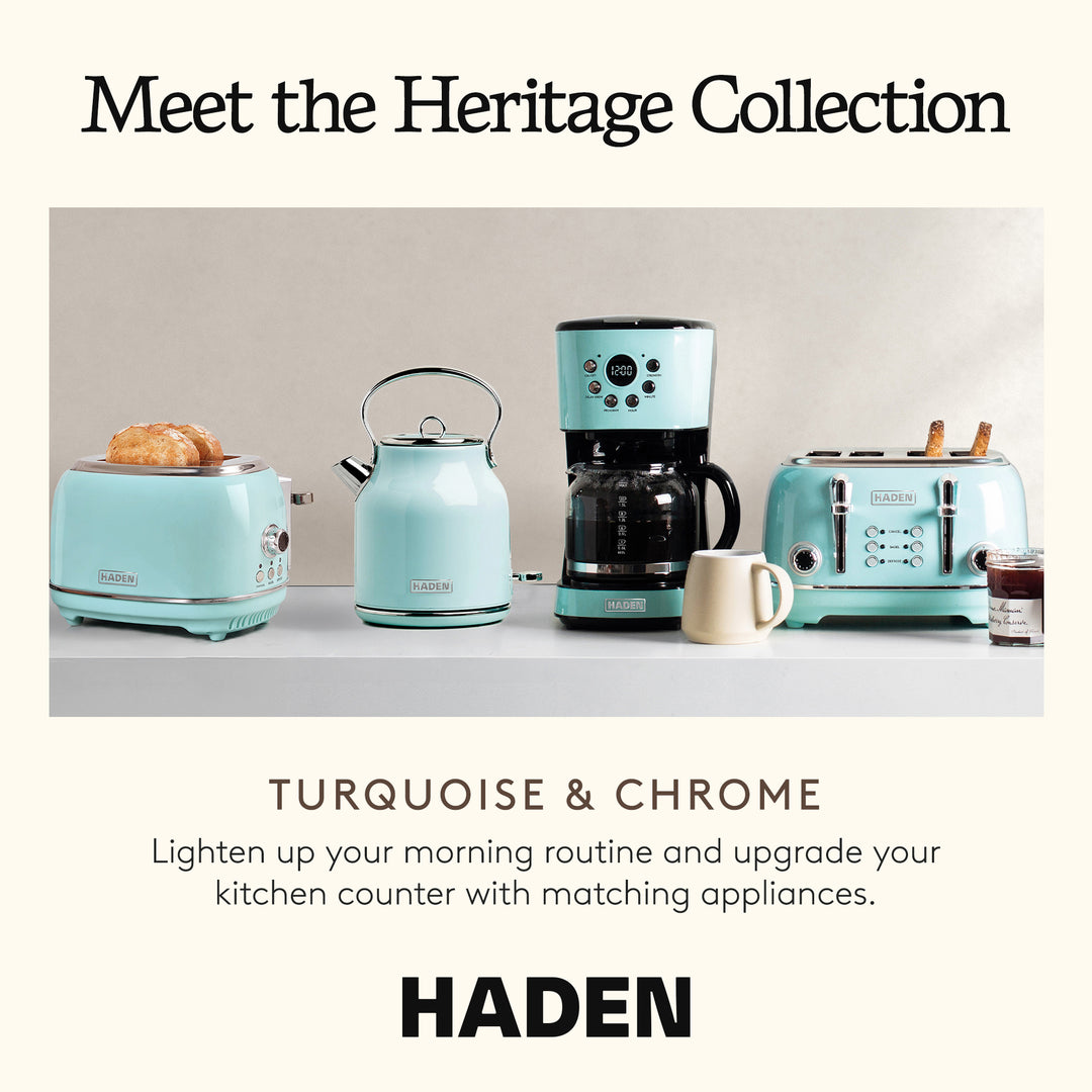 Haden Heritage 1.7L Stainless Steel Electric Water Kettle, Turquoise & Chrome
