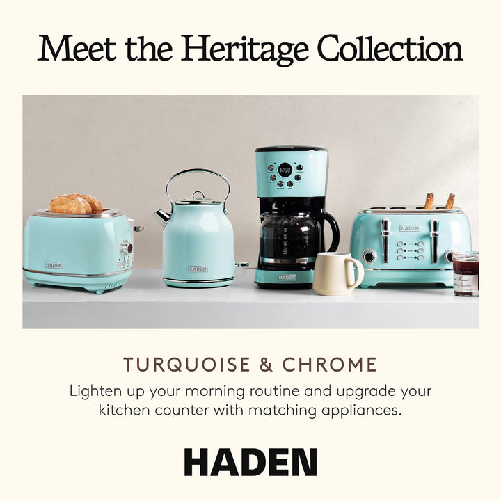 Haden Heritage 1.7L Stainless Steel Electric Water Kettle, Turquoise & Chrome