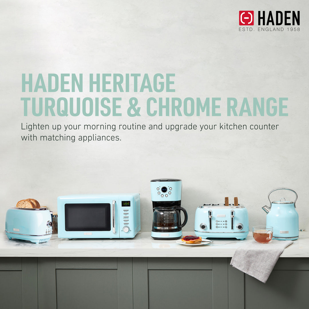 Haden Heritage 1.7L Stainless Steel Electric Water Kettle, Turquoise & Chrome