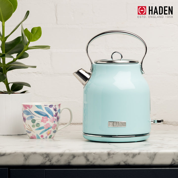 Haden Heritage 1.7L Stainless Steel Electric Water Kettle, Turquoise & Chrome