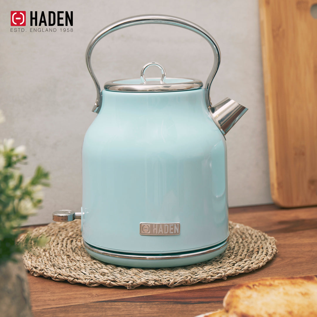 Haden Heritage 1.7L Stainless Steel Electric Water Kettle, Turquoise & Chrome