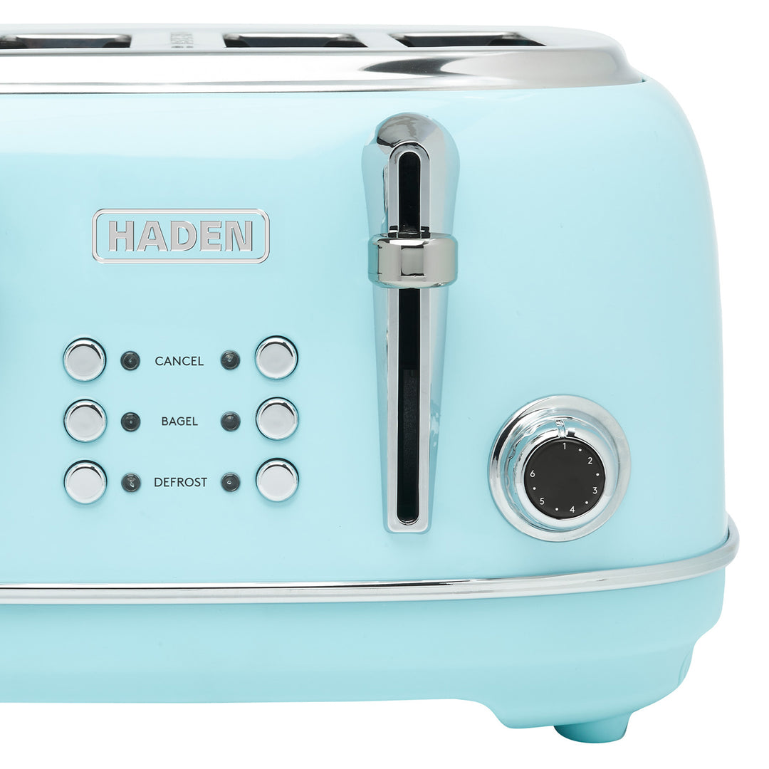 Haden Heritage 4 Slice Wide Slot Stainless Steel Toaster, Turquoise & Chrome - VMInnovations