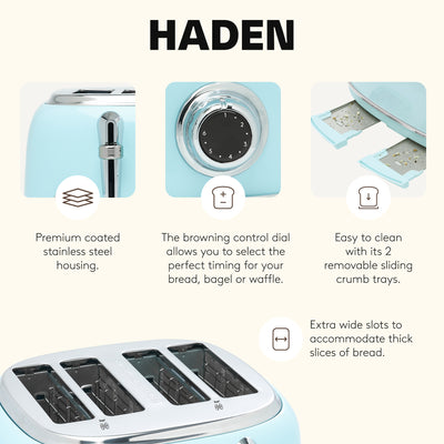 Haden Heritage 4-Slice Wide Slot Stainless Steel Body Retro Toaster (Used) - VMInnovations
