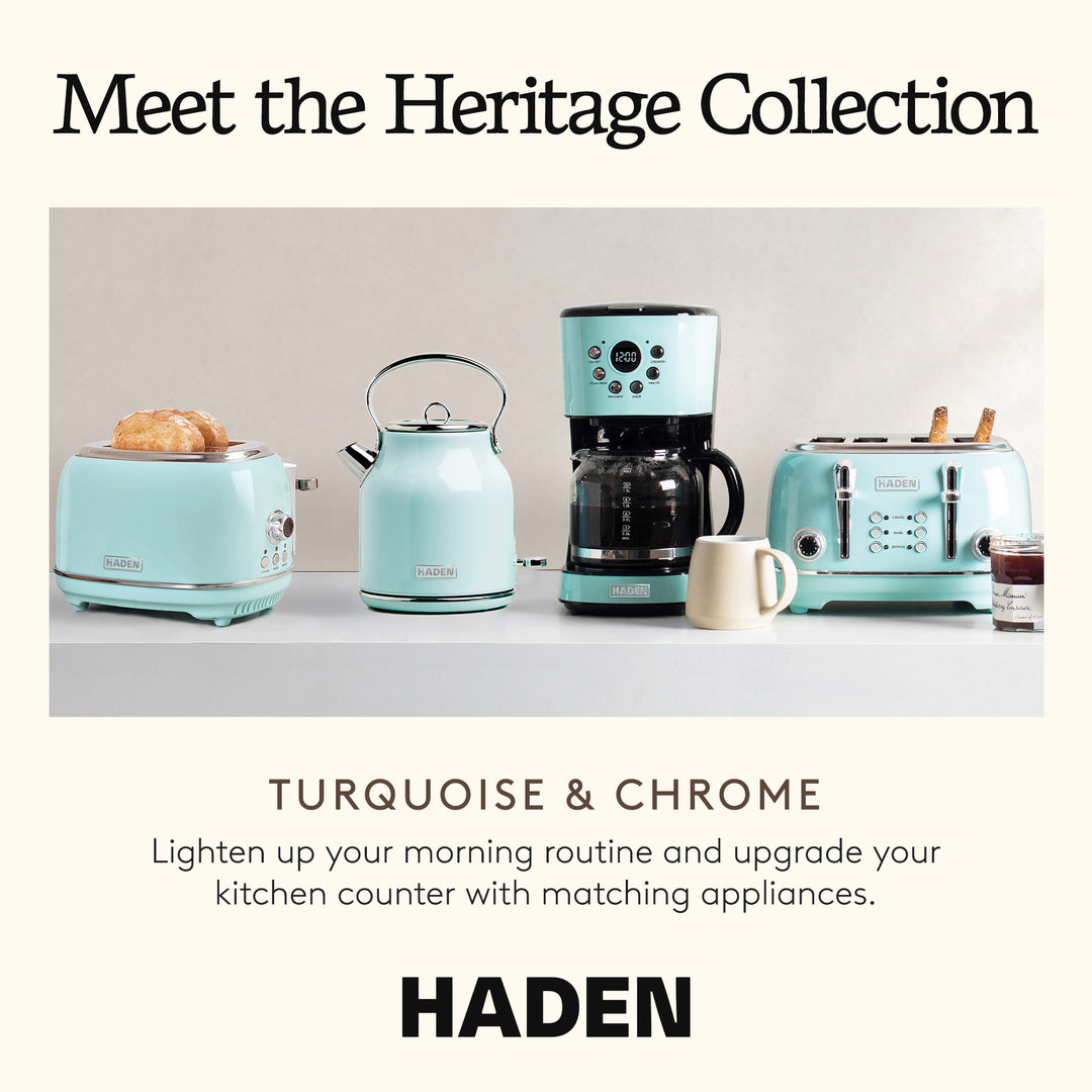 Haden Heritage 4-Slice Wide Slot Stainless Steel Toaster, Turquoise (Open Box) - VMInnovations