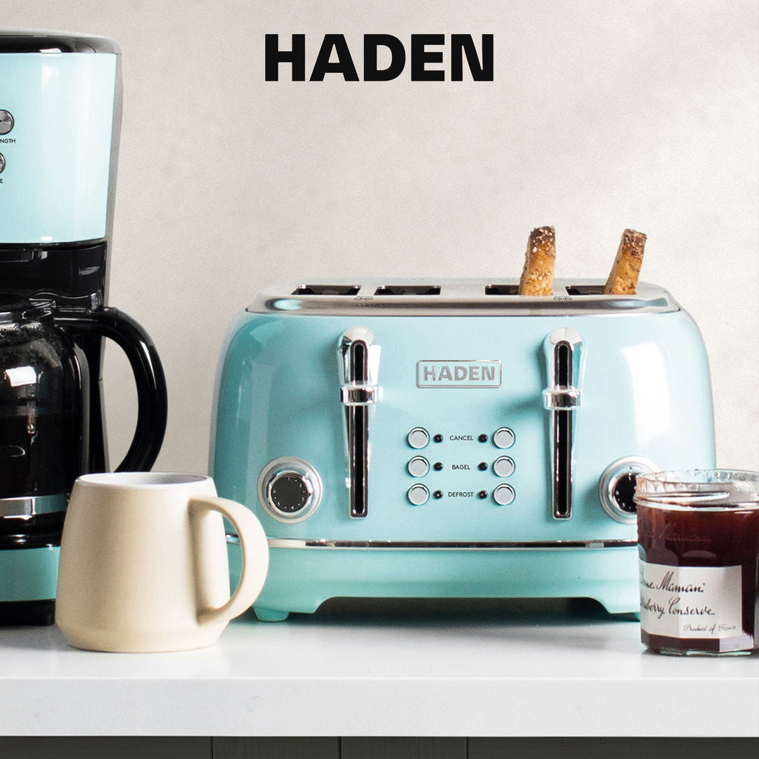 Haden Heritage 4 Slice Wide Slot Stainless Steel Toaster, Turquoise & Chrome - VMInnovations