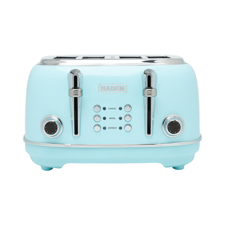 Haden Heritage 4 Slice Wide Slot Stainless Steel Toaster, Turquoise & Chrome - VMInnovations