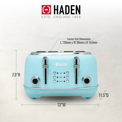 Haden Heritage 4-Slice Wide Slot Stainless Steel Body Toaster, Turquoise (Used) - VMInnovations