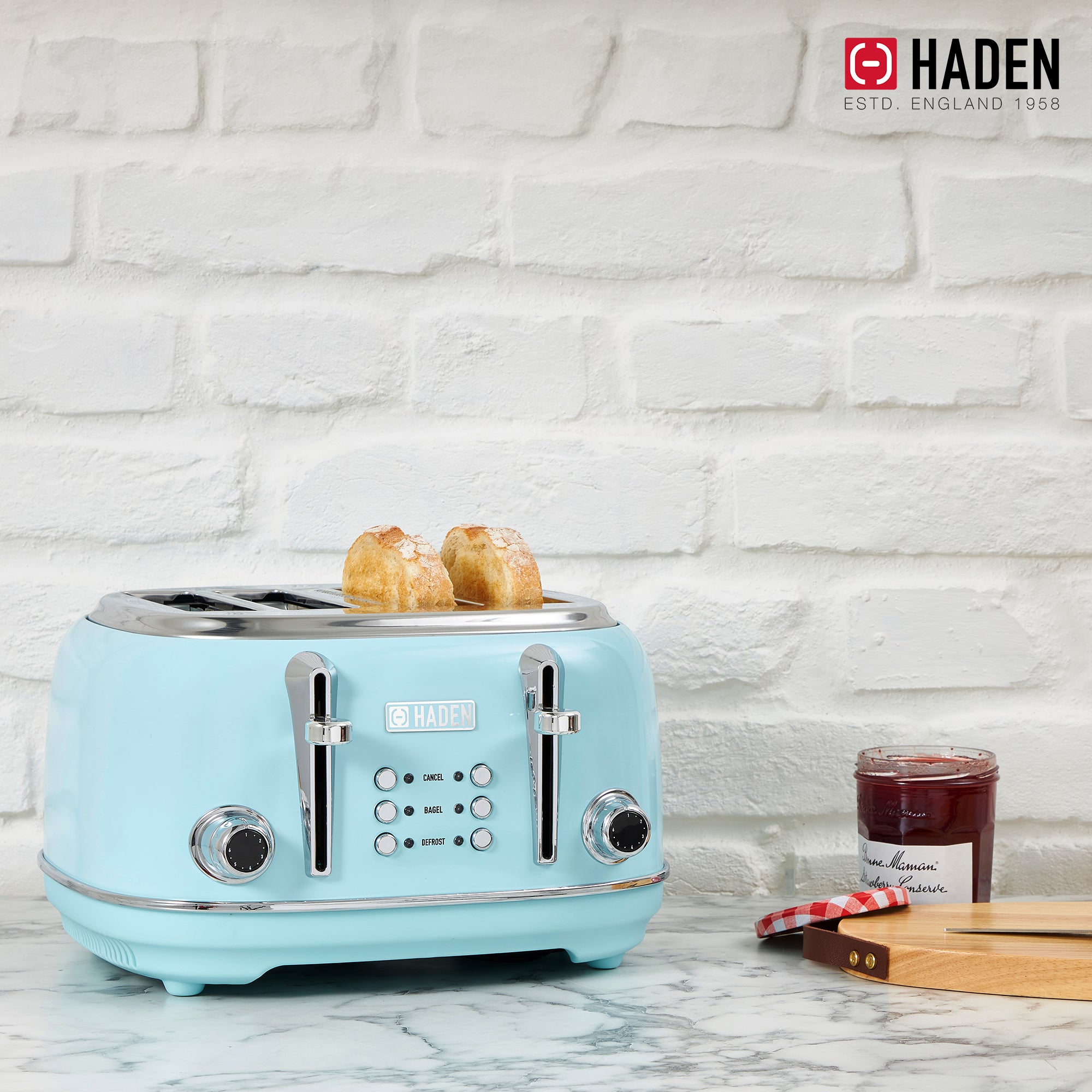 Haden Heritage 4-Slice Wide Slot Stainless Steel Body Toaster, Turquoise (Used) - VMInnovations
