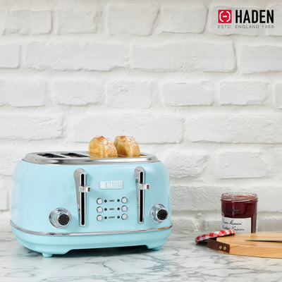Haden Heritage 4-Slice Wide Slot Stainless Steel Body Toaster, Turquoise (Used) - VMInnovations