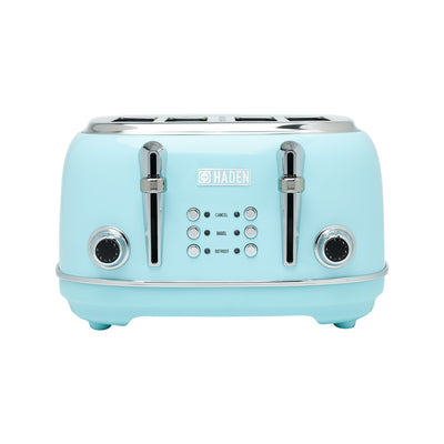 Haden Heritage 4 Slice Wide Slot Stainless Steel Toaster, Turquoise & Chrome