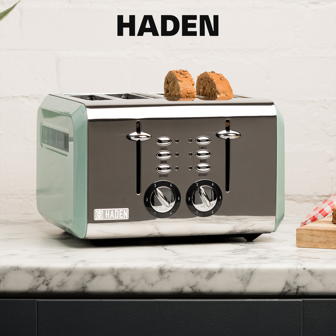 Haden Cotswold 4-Slice Wide Slot Steel Body Retro Toaster, Sage Green (Open Box)