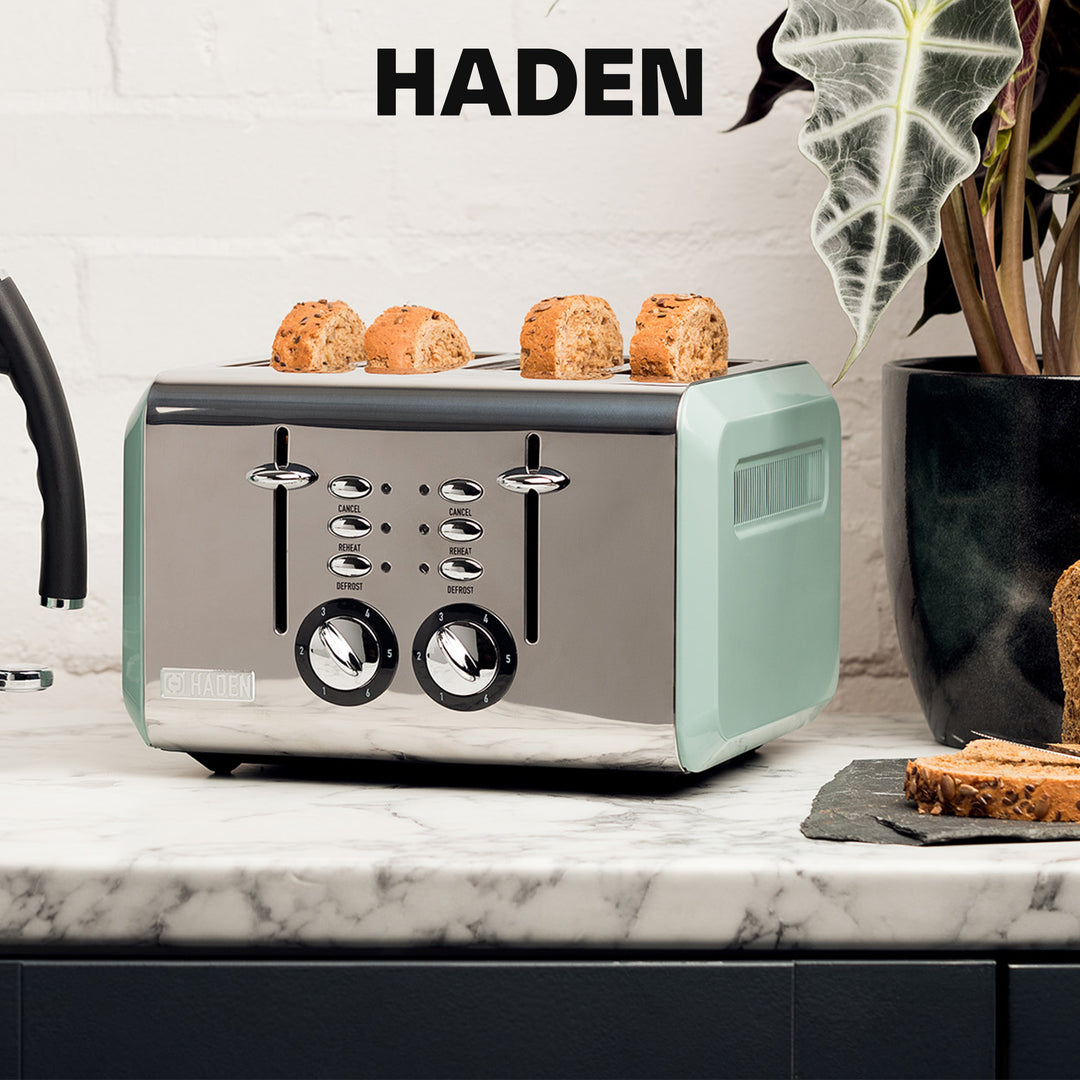 Haden Cotswold 4-Slice Wide Slot Steel Body Retro Toaster, Sage Green (Open Box)