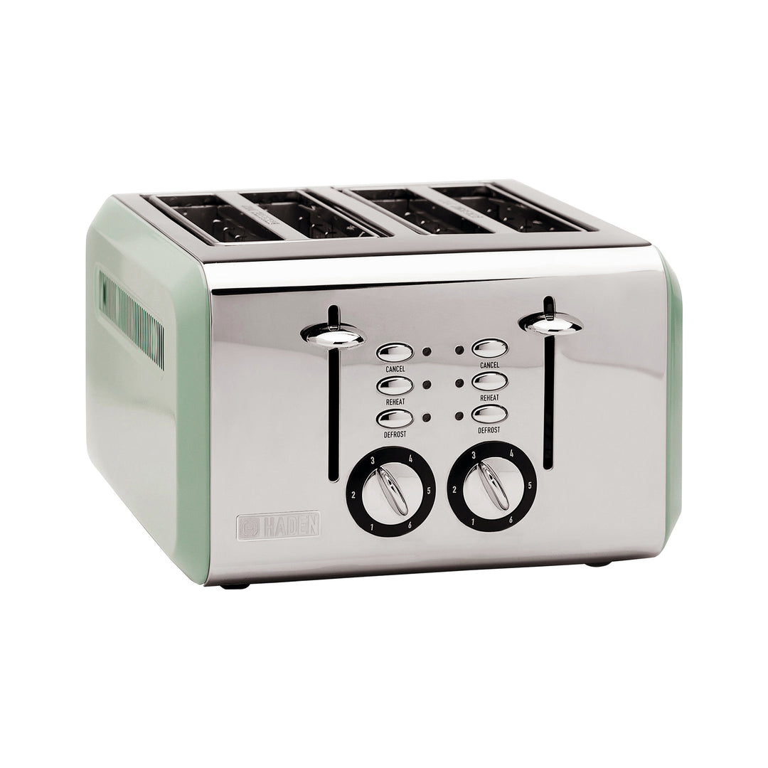 Haden Cotswold 4-Slice Wide Slot Steel Body Retro Toaster, Sage Green (Open Box)