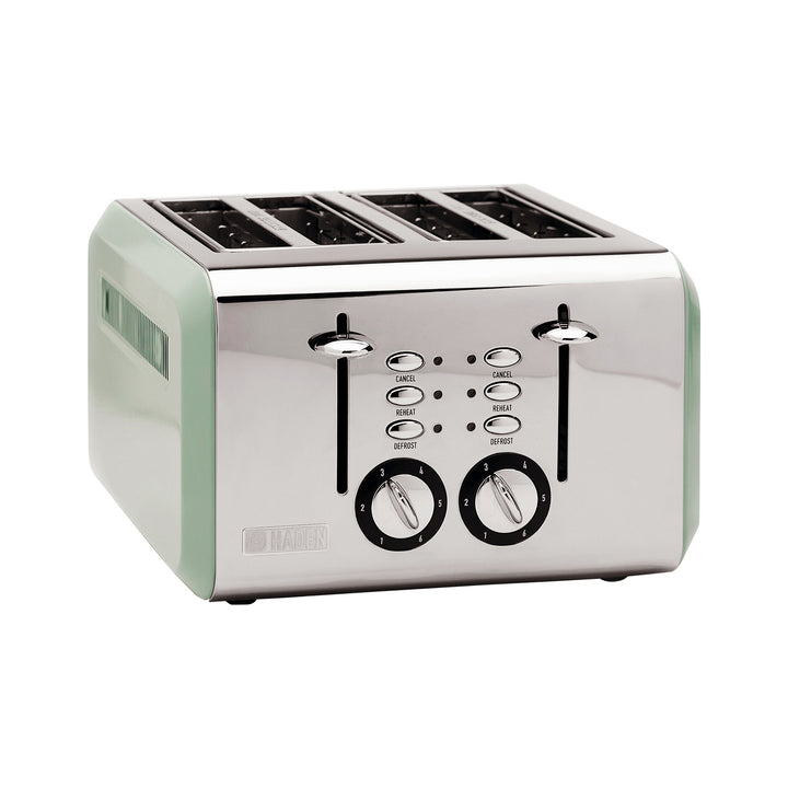 Haden Cotswold 4-Slice Wide Slot Steel Body Retro Toaster, Sage Green (Open Box)