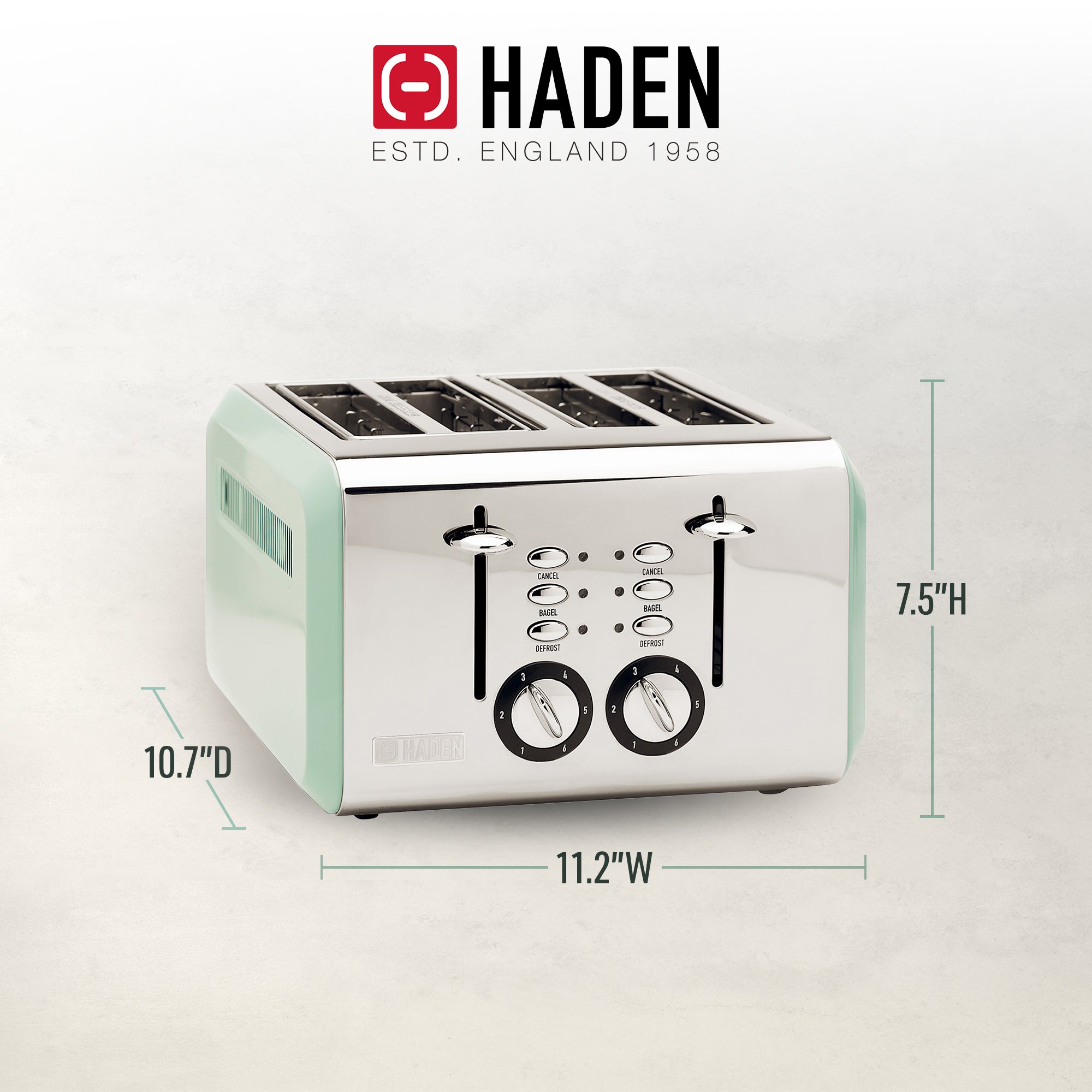 Haden Cotswold Wide Slot Stainless Steel Body Toaster, Sage Green (Open Box) - VMInnovations