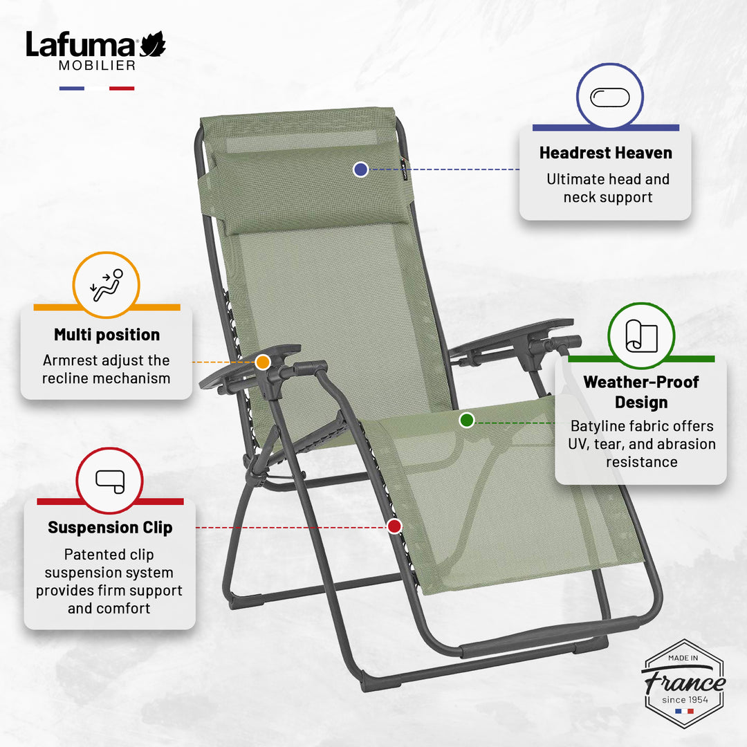 Lafuma LFM3118-8557 Futura Series Zero Gravity Outdoor Lounge Recliner, Green