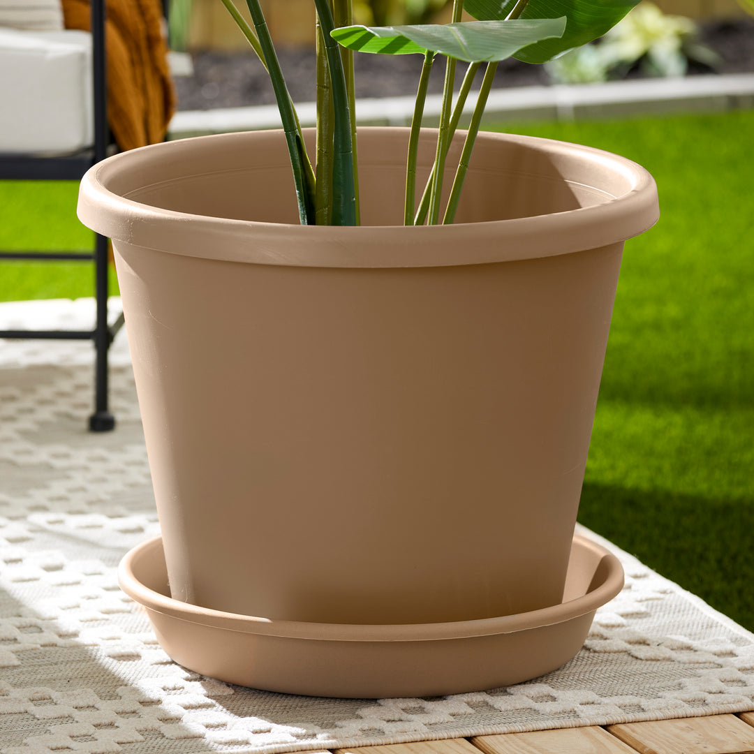 HC Companies Classic Plastic 24 In Round Flower Pot Saucer, Sandstone (Open Box) - VMInnovations