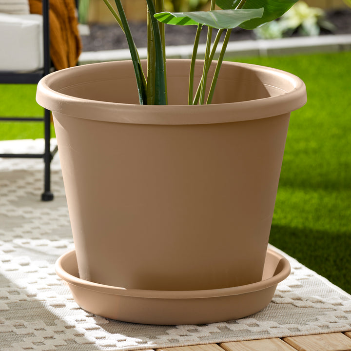 HC Companies Classic Plastic 24 In Round Flower Pot Saucer, Sandstone (Open Box) - VMInnovations