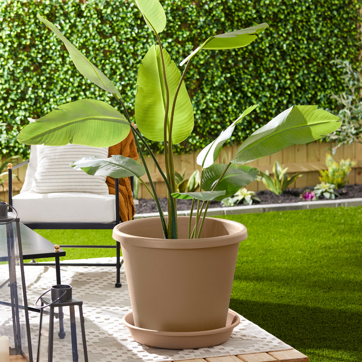 The HC Companies 21 Inch Planter Saucer for Classic Pots, Sandstone, 4 Pack - VMInnovations