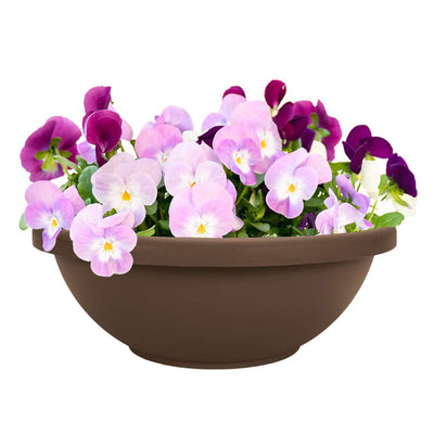 HC Companies 22 Inch Resin Garden Bowl Planter Pot, Chocolate Brown (2 Pack) - VMInnovations