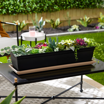 HC Companies Venetian 30 Inch Rectangular Flower Box Saucer, Sandstone (Used) - VMInnovations