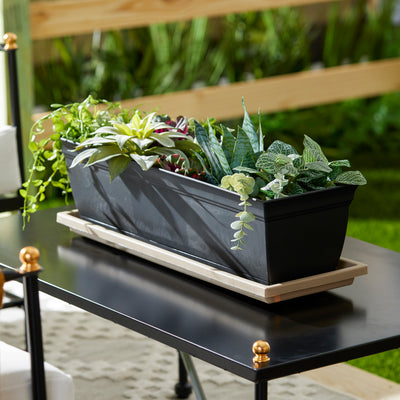 HC Companies Farmhouse Venetian 23.5 In Rectangular Flower Box Saucer, Sandstone - VMInnovations