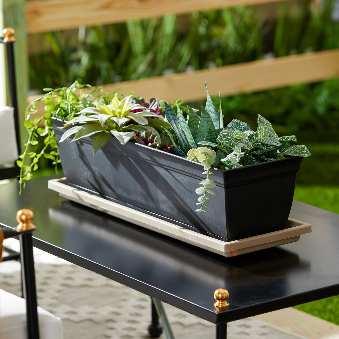 HC Companies Venetian 24" Rectangular Flower Box Saucer, Sandstone (Open Box) - VMInnovations