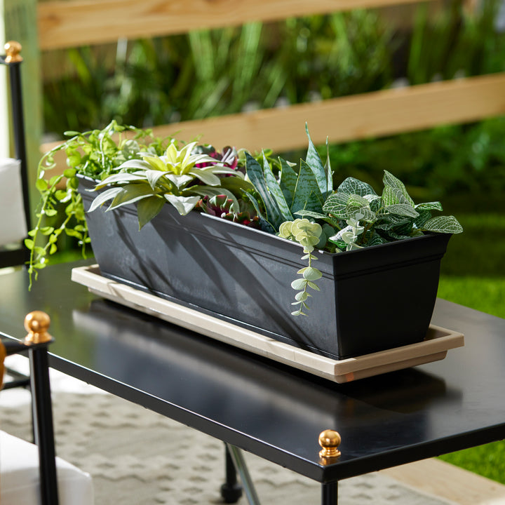 HC Companies Venetian 24" Rectangular Flower Box Saucer, Sandstone (Open Box) - VMInnovations