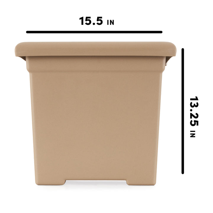 HC Companies 13.25" D x 15.5" W Outdoor Square Accent Planter, Sandstone Tan