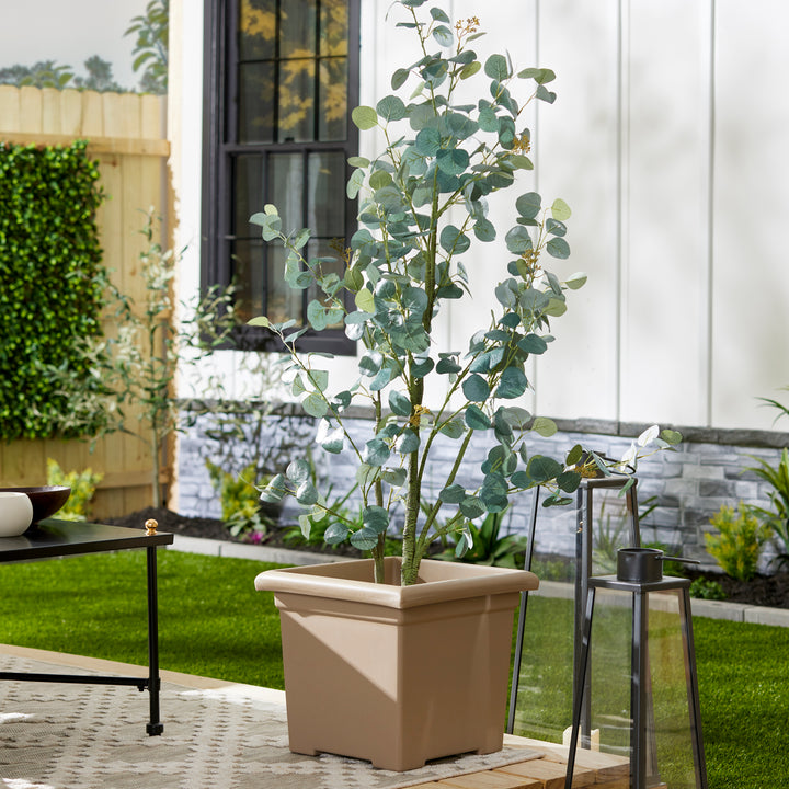 HC Companies 15.5-Inch Outdoor Square Accent Planter, Sandstone Tan (Open Box)