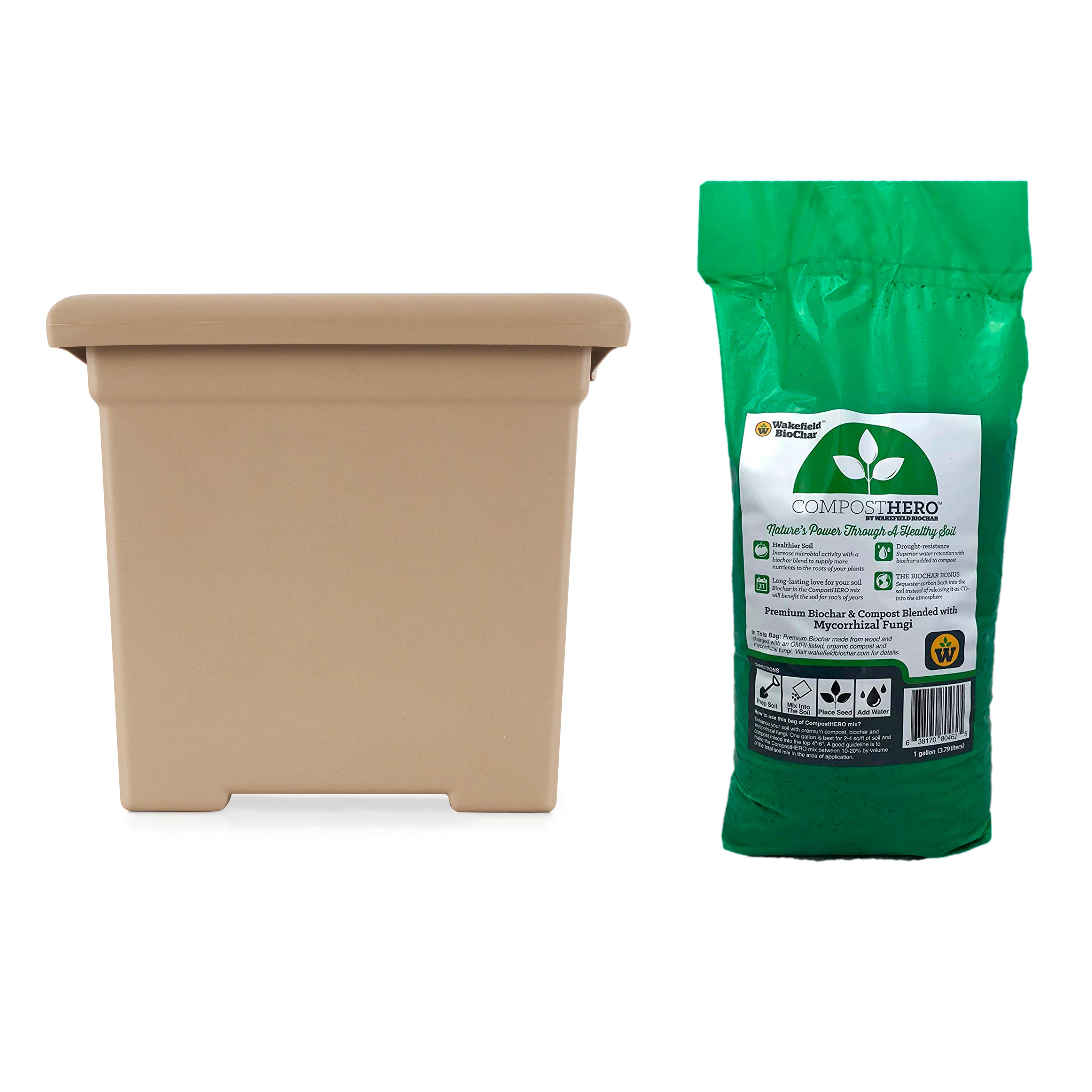 HC Companies 15.5in Square Planter & Wakefield HERO Blend 1gal Biochar Compost - VMInnovations