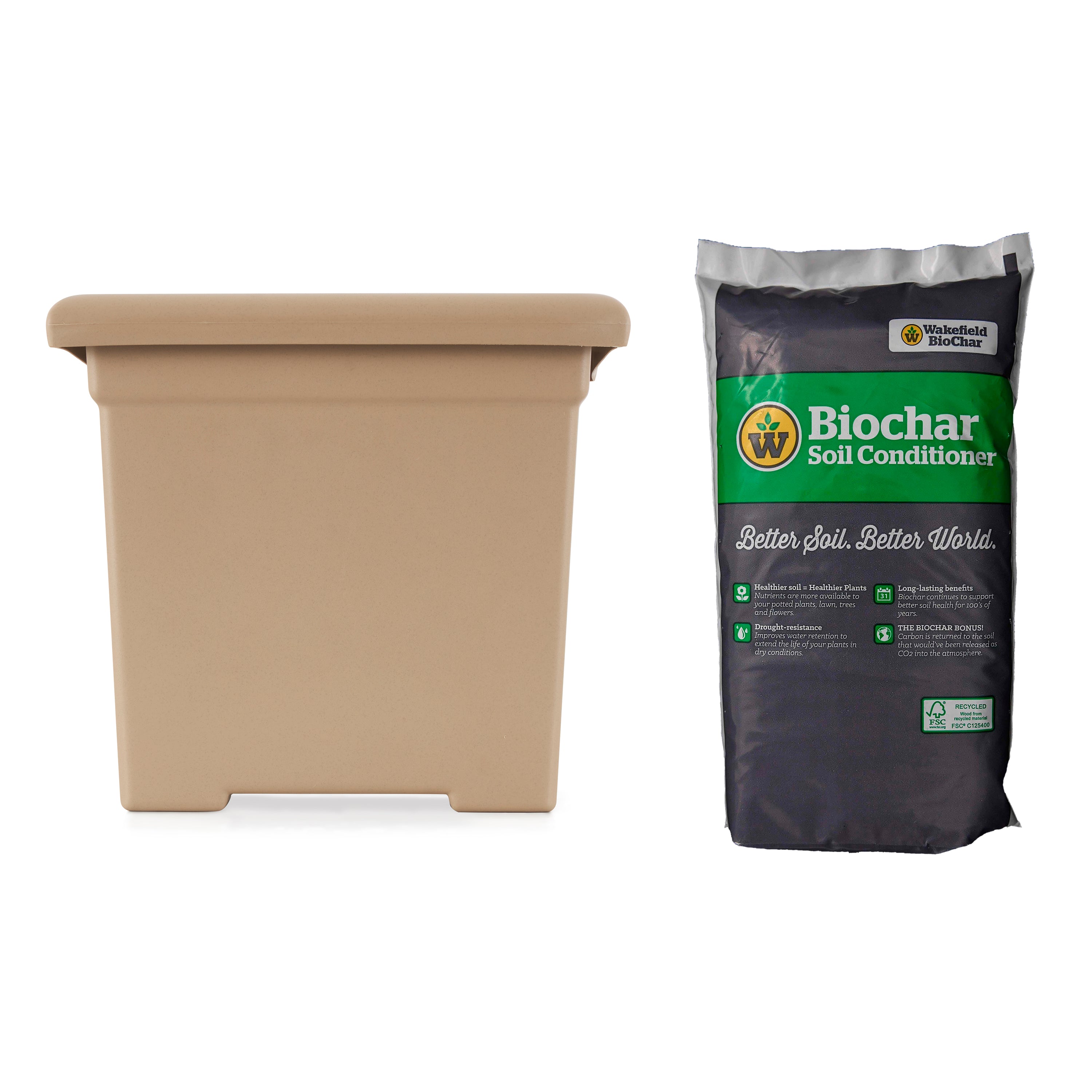 HC Companies 15.5in Square Planter & Wakefield 1 Gallon Biochar Soil Conditioner