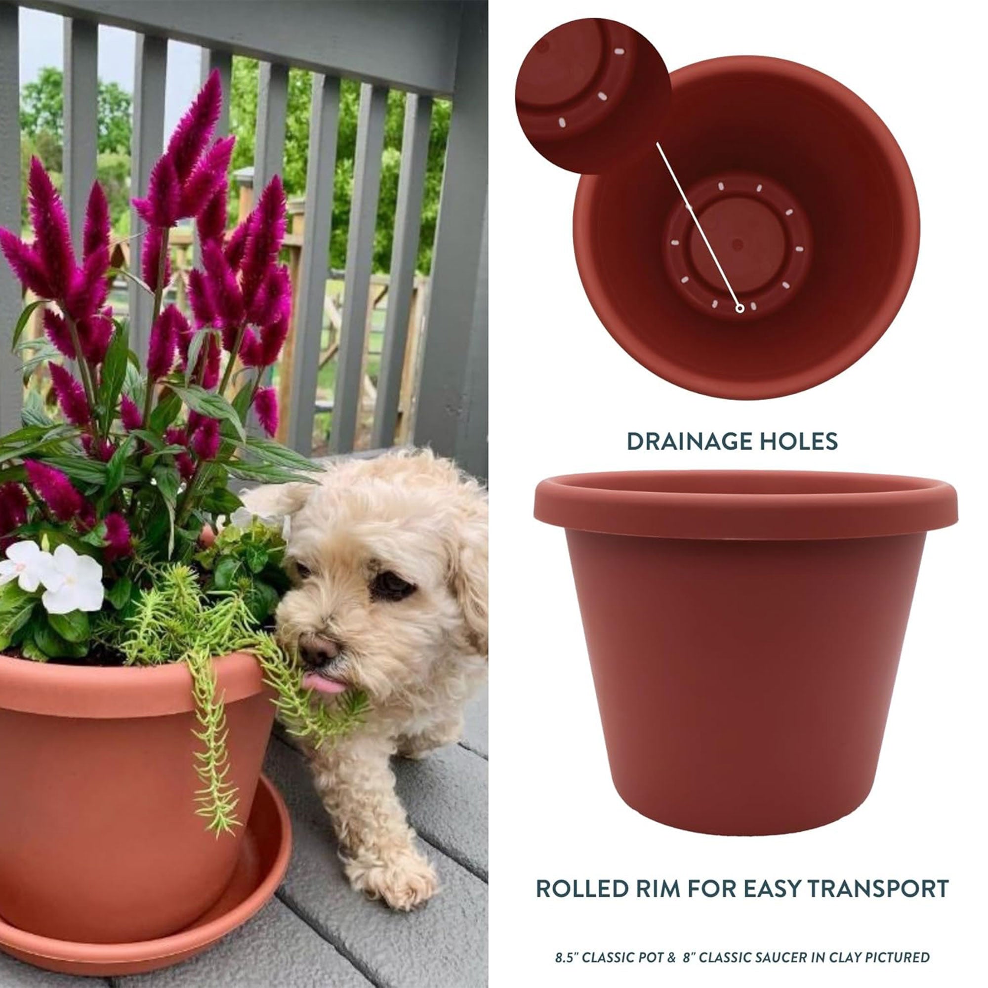 HC Companies LIA24000E35 24-Inch Plastic Round Classic Pot, Clay (Open Box)
