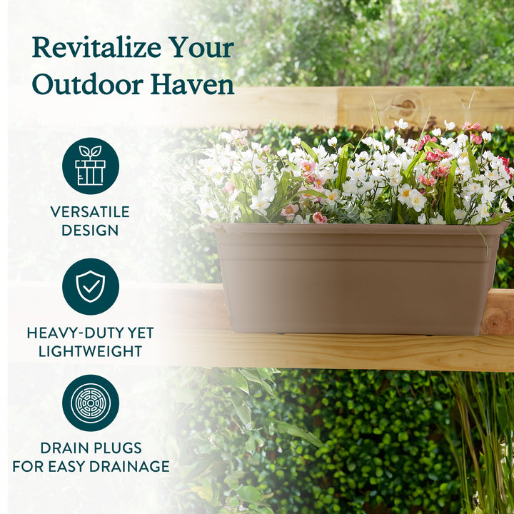 HC Companies 12-Inch Outdoor Plastic Deck Flower Planter Box, Chocolate (5 Pack)