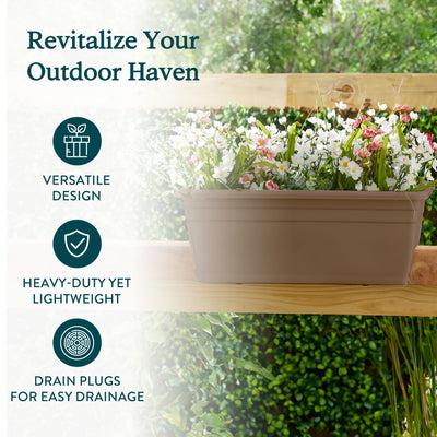 HC Companies 12-Inch Outdoor Plastic Deck Flower Plant Box, Chocolate (10 Pack)