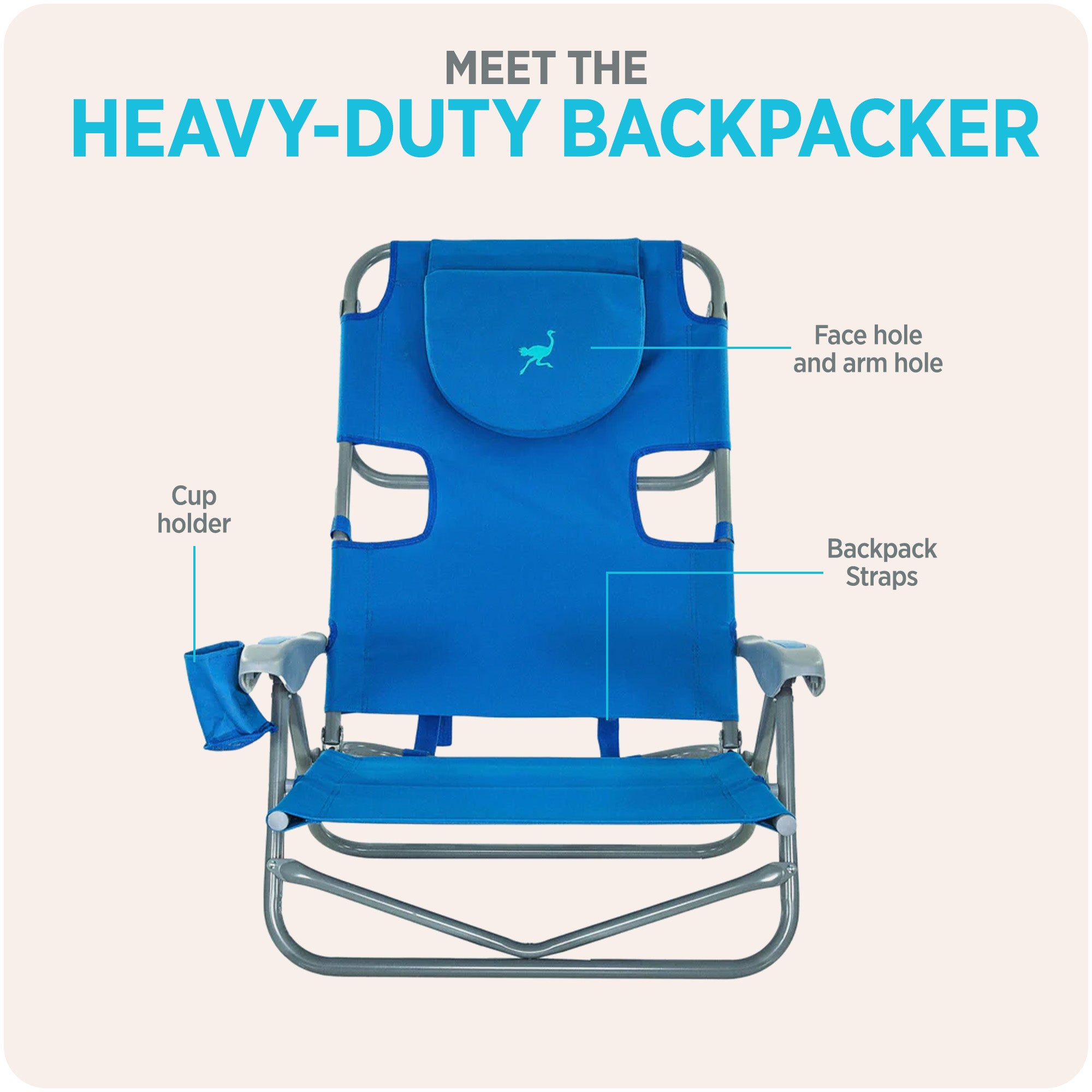 Ostrich The Heavy-Duty Backpacker Portable Reclining Beach Camping Chair, Blue