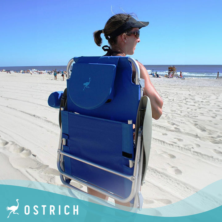 Ostrich On-Your-Back Outdoor Reclining Beach Pool Camping Chair, Blue (Open Box)