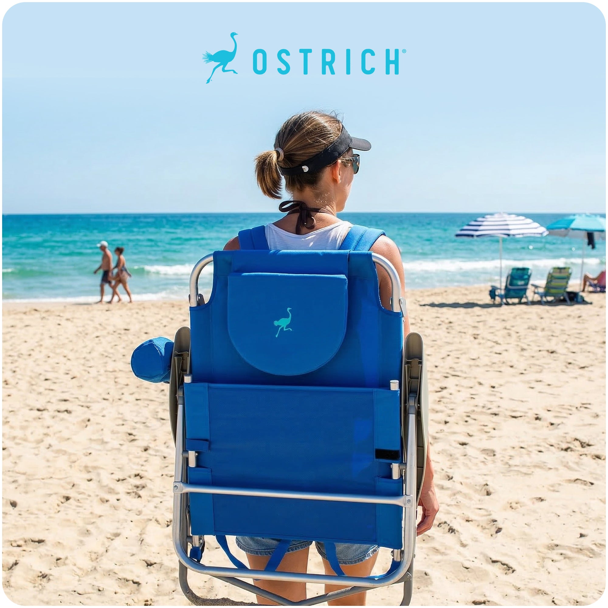 Ostrich The Heavy-Duty Backpacker Portable Reclining Beach Camping Chair, Blue