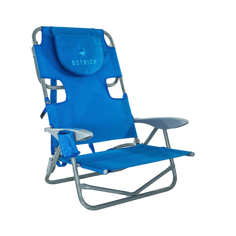 Ostrich On-Your-Back Lounge 5 Position Reclining Beach Lake Chair, Blue (Used)