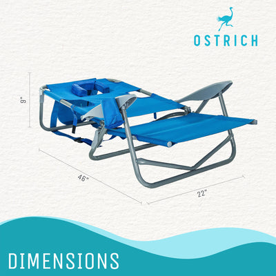 Ostrich On-Your-Back Outdoor Reclining Beach Pool Camping Chair, Blue (Open Box)