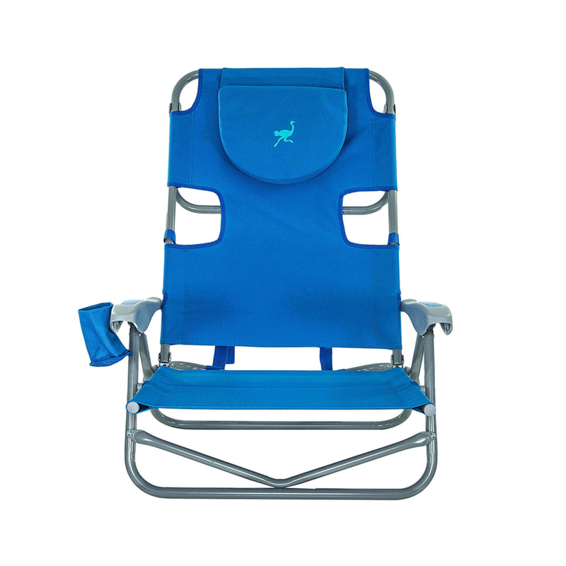 Ostrich On-Your-Back Outdoor Reclining Beach Pool Camping Chair, Blue (Open Box)