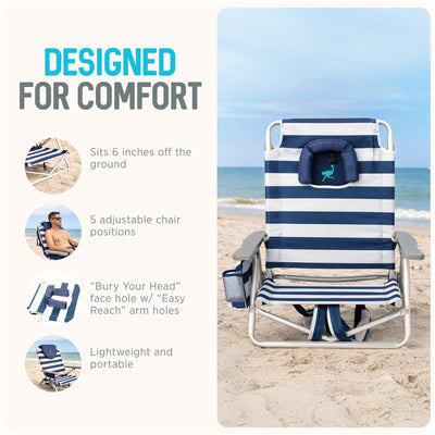 Ostrich On Your Back Sand Chair and On Your Back Sand Beach Chair, Striped Blue