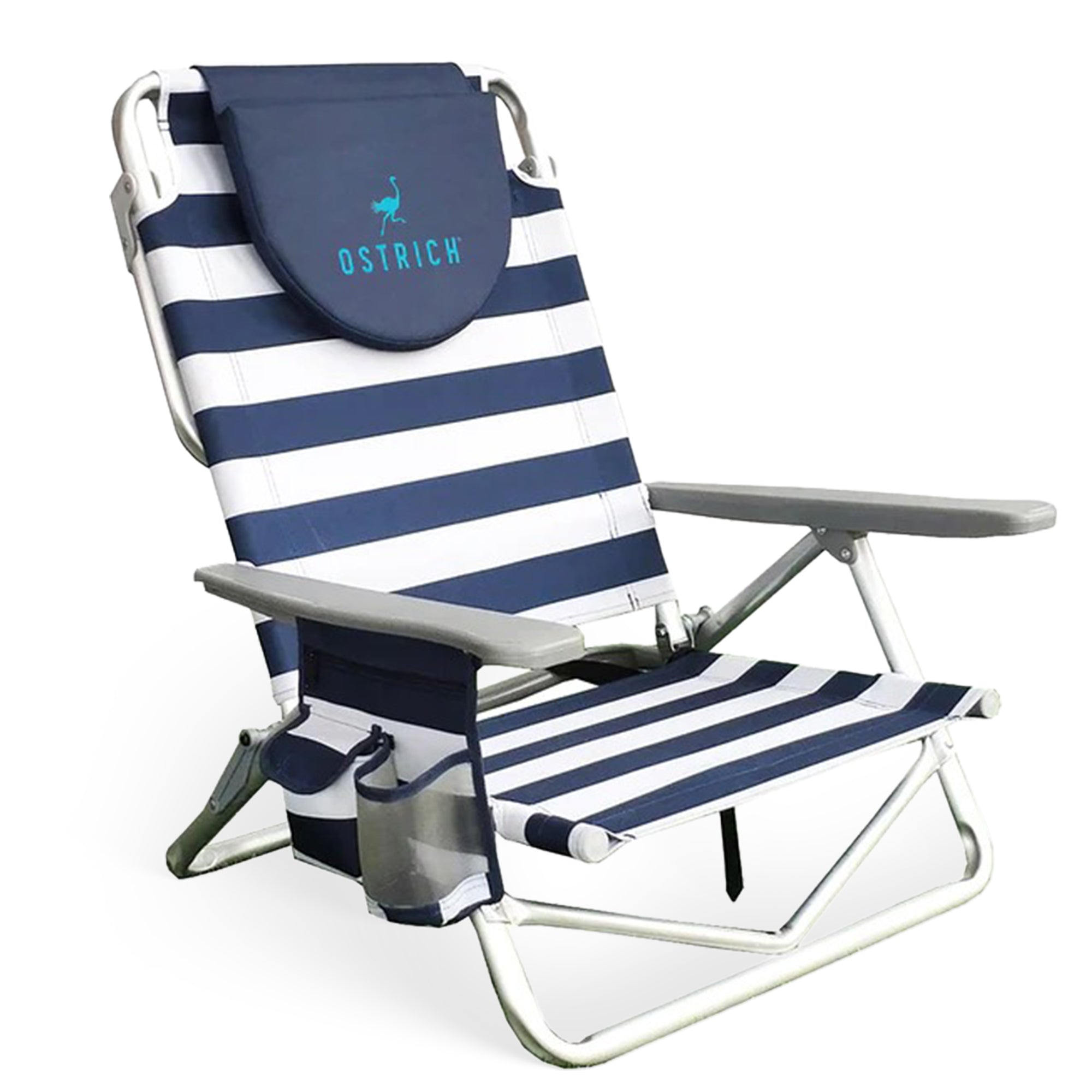 Ostrich On-Your-Back Beach 6-Inch Off the Ground Chair, Navy Blue White (Used)