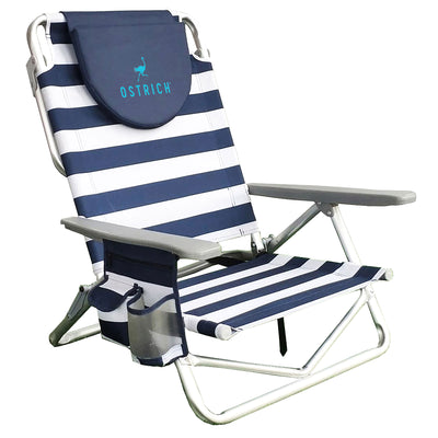 Ostrich On-Your-Back Sand Chair Outdoor Beach Pool Lounge Recliner, Blue Stripe